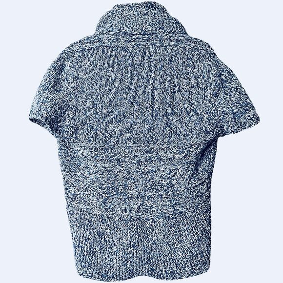 Vtg Y2K Express Blue Short Sleeve Shrug Sweater Sz M  Wide Fold Over Collar - Picture 8 of 10